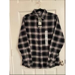 Eddie Bauer Flannel Shirt Black Plaid Men’s Size Small Outdoorsy Cabincore